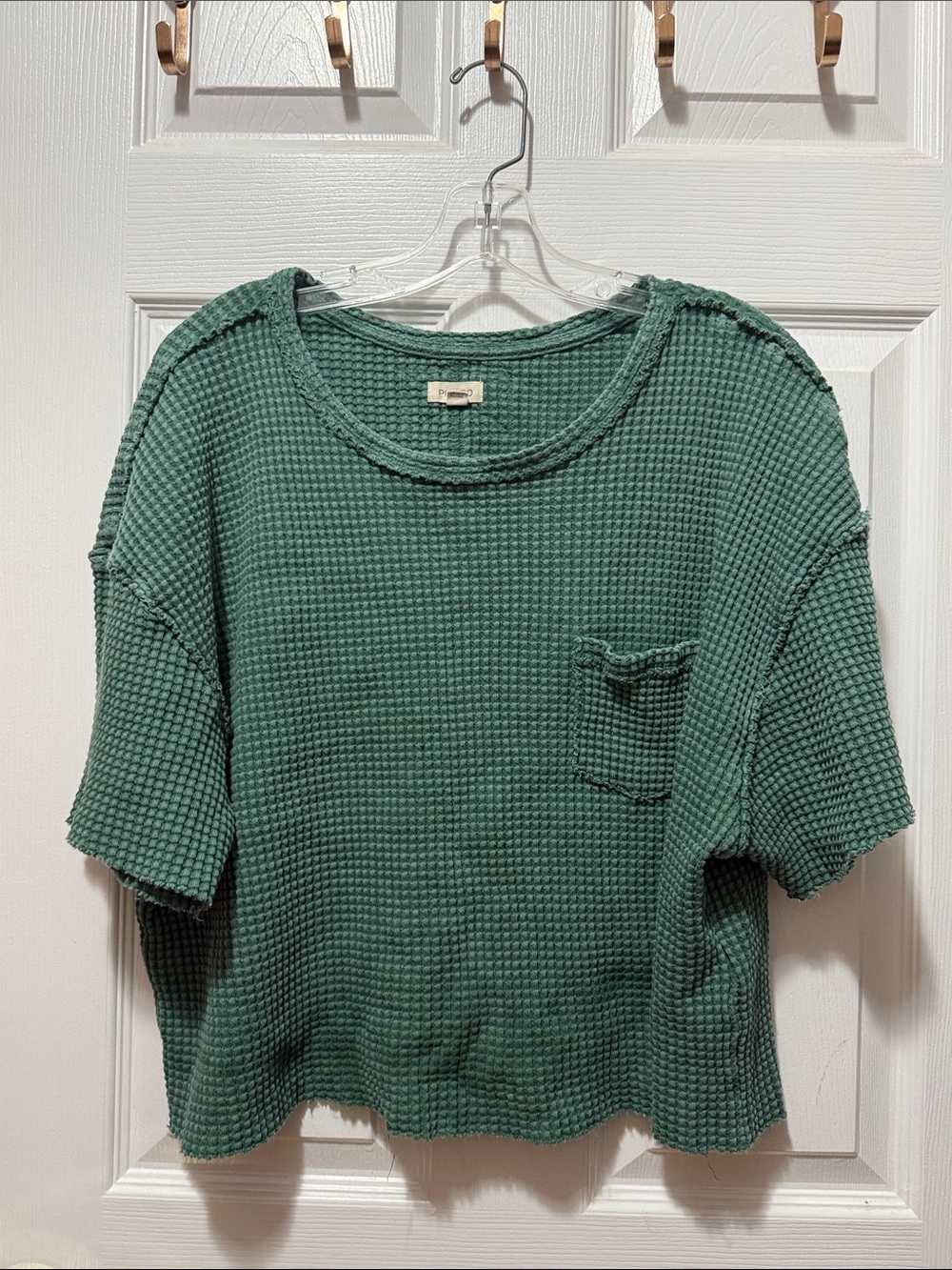 Pilcro Waffle Knit Short Sleeve Top in Forest Green